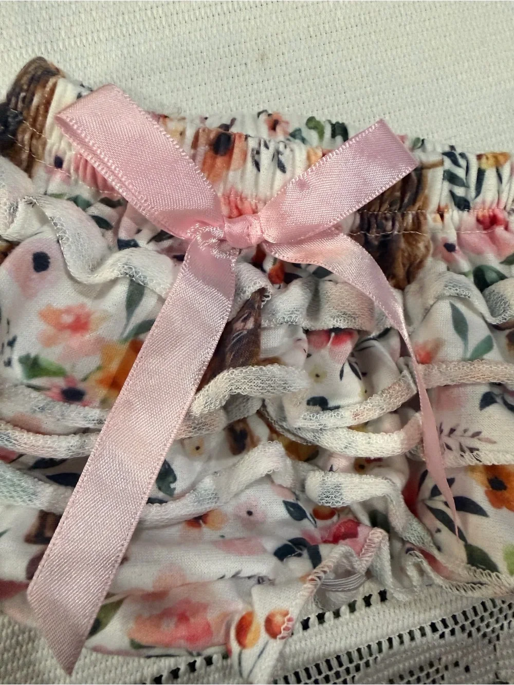 Baby Girl Highland Cow Floral Ruffle Bloomers Diaper Cover Size 70